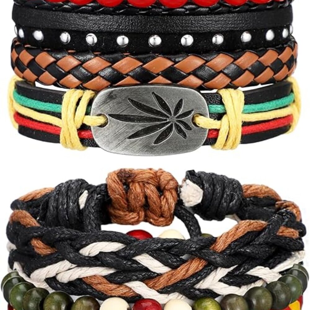 BRAND NEW / UNOPENED 7 Pcs African Beaded Bracelet Adjustable Jamaica Jewelry